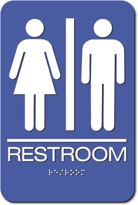ADA Restroom Signs with Braille - White on Blue