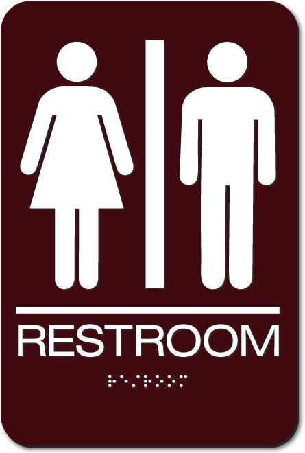 ADA Restroom Signs with Braille - White on Dark Brown