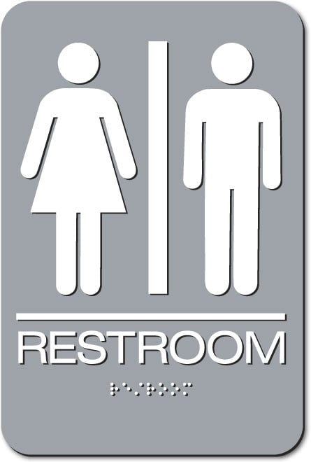 ADA Restroom Signs with Braille - White on Grey