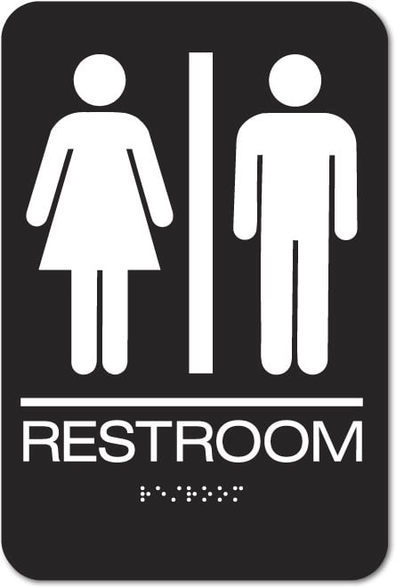 ADA Restroom Signs with Braille - White on Black