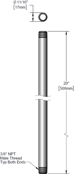 T&S Brass (000370-40) Nipple/Riser, 3/8in NPT x 20in Long (Chrome Plated Brass) additional product graphic