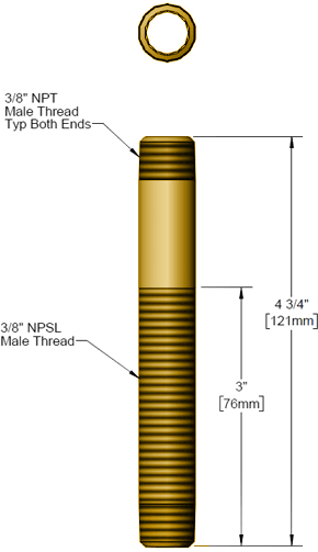 T&S Brass (000381-20) Supply Nipple - 4-3/4in Long with 3/8in x 3/8in NPT Ends additional product graphic