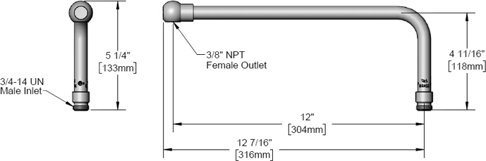 T&S Brass (000384-40) Soldered Plated 12in L-Tube (Polished Chrome) additional product graphic