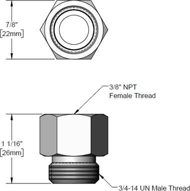 T&S Brass (000546-25) 3/8in NPT Female x 3/4-14 UNS Male Adapter additional product graphic