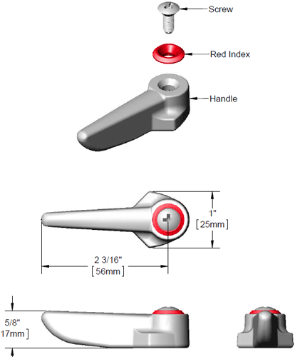T&S Brass (001637-45) Lever Handle w/ Red Index (Hot) & Screw additional product graphic