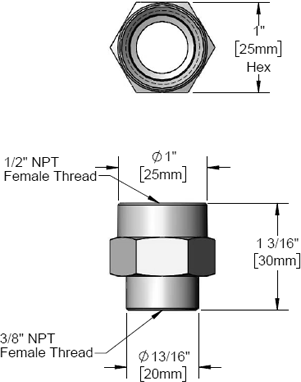 T&S Brass (001995-25) Reducing Coupling, 3/8in NPT Female x 1/2in NPT Female Polish Chrome Plated additional product graphic