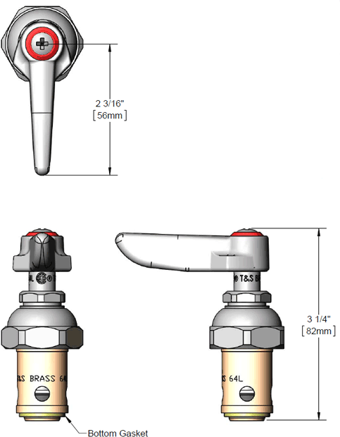 T&S Brass (002712-40) Eterna Spindle Assembly, Spring Check, Right Hand (Hot), Lever Handle, Screw, & Index additional product graphic