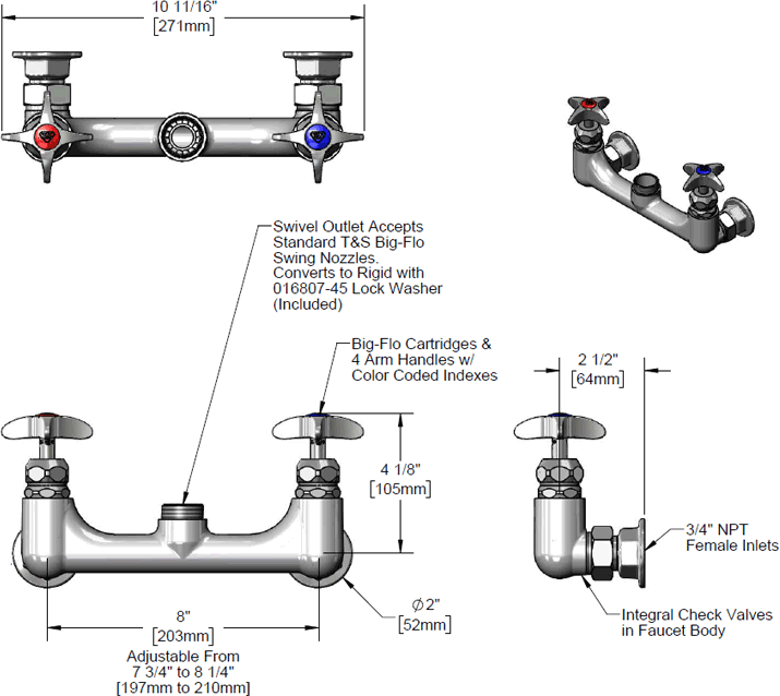 T&S Brass (002840-40CV) Big-Flo Pre-Rinse Base Faucet w/ Internal Check Valves, Swivel Outlet additional product graphic