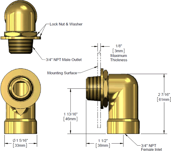 T&S Brass (00LL) 3/4in NPT Inlet Elbow (Male x Female) additional product graphic