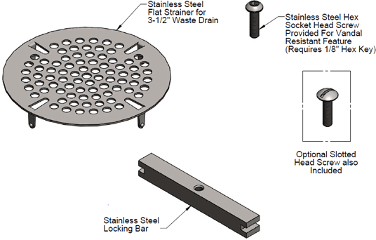 T&S Brass (010386-45VR) Vandal Resistant Locking Flat Strainer for 3-1/2in Waste Drain additional product graphic