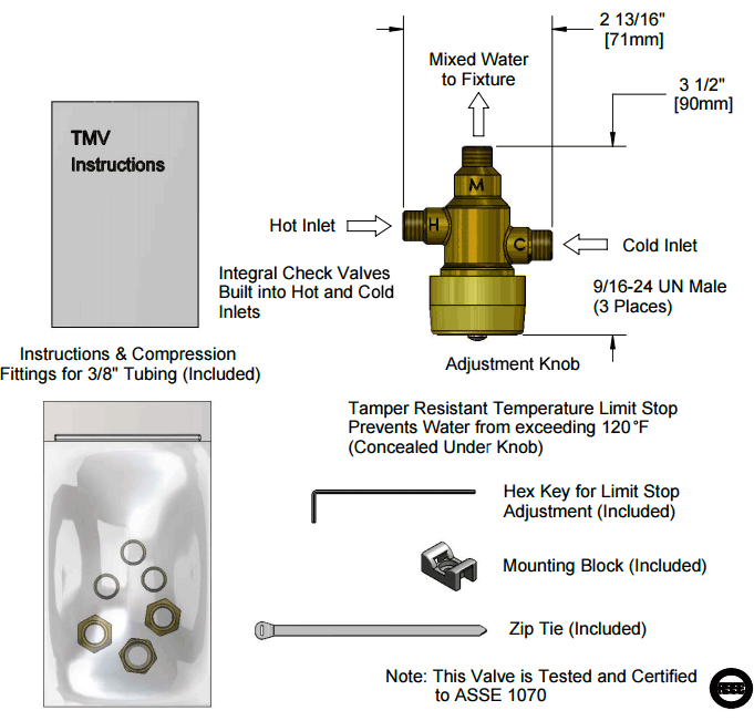 T&S Brass (013729-45) Thermostatic Mixing Valve w/ 3/8in Compression Fittings additional product graphic