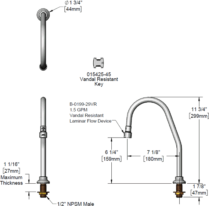 T&S Brass (018563-40) Surgical Bend Nozzle Assembly, 1.5 GPM Vandal Resistant Laminar Flow Device additional product graphic