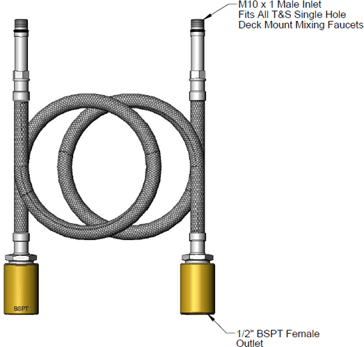 T&S Brass (019217-40) (2) 18in Stainless Steel Supply Hoses w/ 1/2in BSPT Adapters additional product graphic