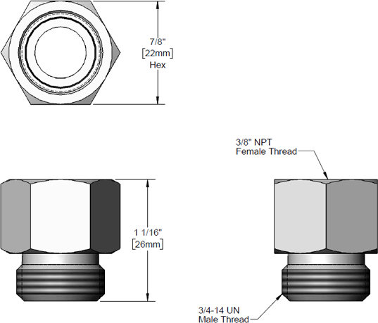 T&S Brass (054A) 3/8in NPT Female X 3/4-14UN Male Adapter additional product graphic