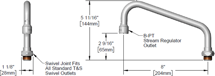 T&S Brass (060X) Swing Nozzle, 8in Length, 2-15/16in Clearance additional product graphic