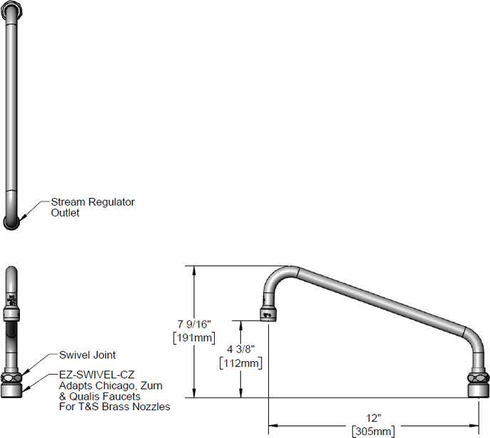 T&S Brass (062X-CZ) 062 x w/ Adapter for Chicago / Zurn / Qualis Faucets additional product graphic