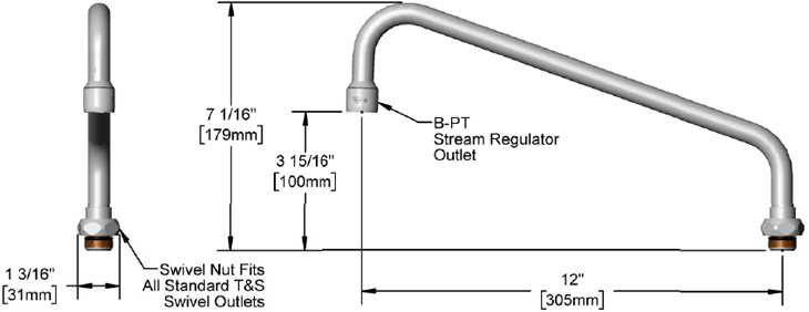 T&S Brass (062X) 12in Swing Nozzle w/ Stream Regulator Outlet, 3-3/4in Clearance additional product graphic