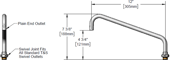 T&S Brass (062XP) 12in Swing Nozzle w/ Plain-End Outlet additional product graphic