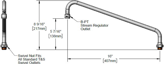 T&S Brass (064X) Swing Nozzle, 16in Length, 5-15/16in Clearance additional product graphic