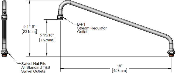 T&S Brass (065X) Swing Nozzle, 18in Length, 6-3/8in Clearance additional product graphic