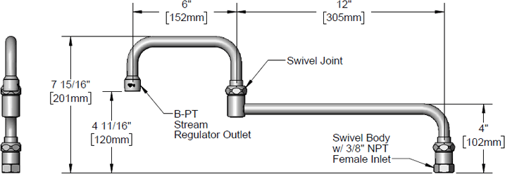 T&S Brass (088X) 18in Double Joint Swing Nozzle w/ 054X Swivel Body, 3/8in NPT Female Inlet additional product graphic