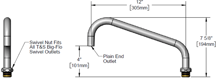 T&S Brass (114X) Big-Flo 12in Swing Nozzle w/ Plain End Outlet additional product graphic