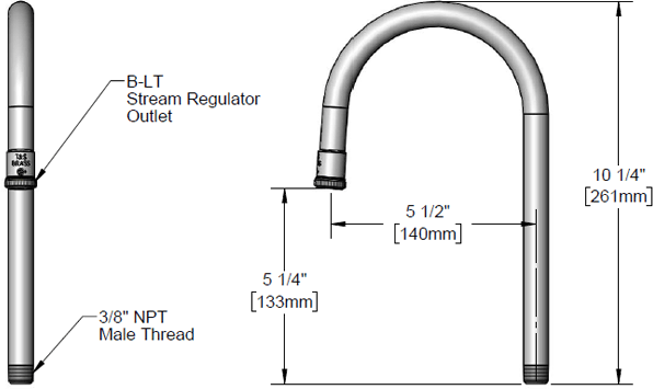 T&S Brass (120X) Rigid Gooseneck, 5-1/2in Spread, 10-1/4in Height, 5-5/16in Clearance additional product graphic