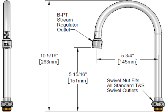 T&S Brass (133X) Swivel Gooseneck, 5-11/16in Spread, 10-3/8in Height, 6-3/8in Clearance additional product graphic