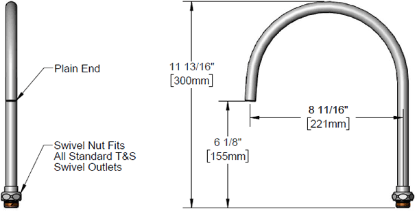 T&S Brass (135XP) Plain End Swivel Garden Hose Gooseneck additional product graphic