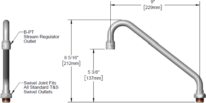 T&S Brass (166X) Swing Nozzle, 9in Length, 6in Clearance additional product graphic
