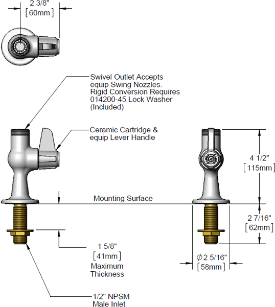 T&S Brass (5F-1SLX00) Faucet, Single Hole, Single Temperature, Less Spout additional product graphic