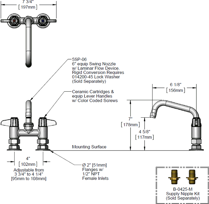 T&S Brass (5F-4DLX06) Faucet, Deck Mount, 4in Centers, 6in Swing Nozzle additional product graphic