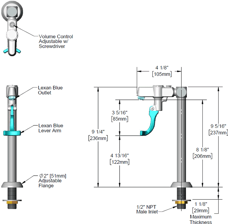 T&S Brass (5GF-8P) Glass Filler, 8in Deck Mount Pedestal, 1/2in NPT Male Shank additional product graphic