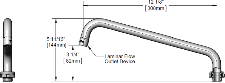 T&S Brass (5SP-12) Nozzle, Swing, 12in Length, 3/4-27UN Laminar Outlet Device additional product graphic