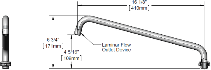 T&S Brass (5SP-16) Equip Swing Nozzle, 16in Length, 3/4-27UN Laminar Outlet Device additional product graphic