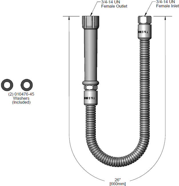 T&S Brass (B-0026-H) Hose, 26in Flexible Stainless Steel additional product graphic