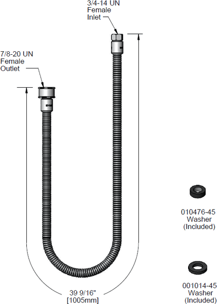 T&S Brass (B-0044-H2A-SWV) 44in Stainless Steel Flexible Hose w/ PRSV Swivel (Less Handle) additional product graphic