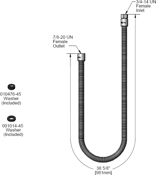 T&S Brass (B-0044-H2A) Hose, 44in Flexible Stainless Steel, Less Handle additional product graphic