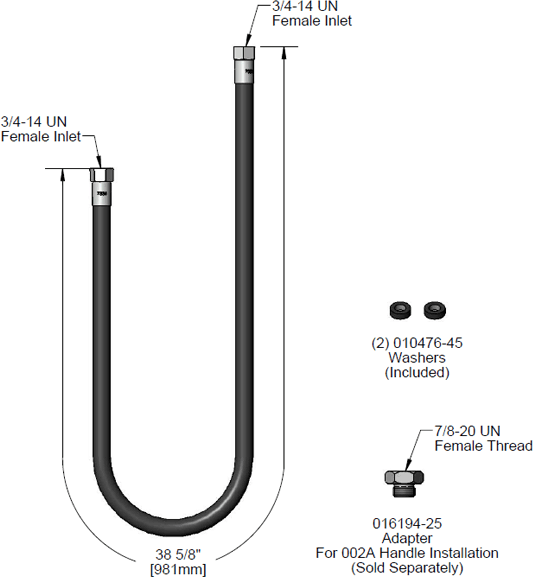 T&S Brass (B-0044-R2A) Reinforced Hose Assembly, Less Handle, 3/4-14UN Female (Both Ends) additional product graphic