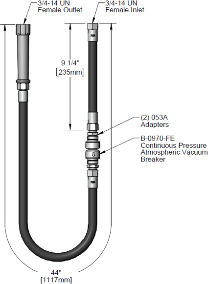 T&S Brass (B-0044-RV9) Hose, 44in Reinforced PVC, Backflow Preventer for Continuous Pressure Applications additional product graphic