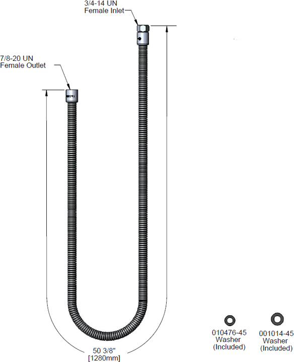 T&S Brass (B-0056-H2A) Hose, 56in Flexible Stainless Steel, Less Handle additional product graphic