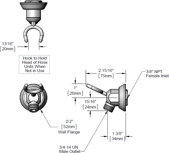 T&S Brass (B-0104) Wall Hook: 3/4-14UN Male Outlet, 3/8in NPT Female Inlet additional product graphic