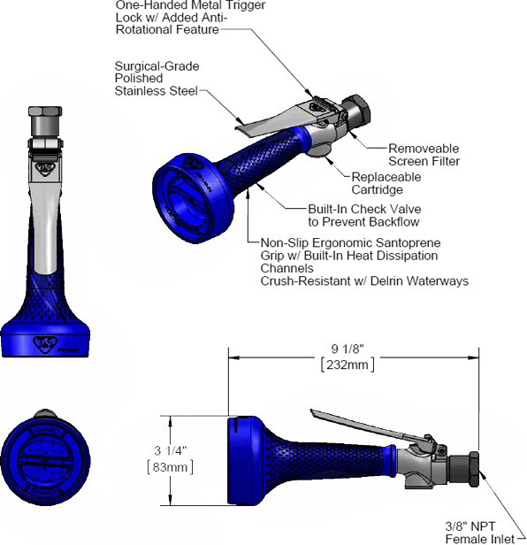 T&S Brass (B-0108-H) Jetspray High-Flow Spray Valve, 3/8in NPT Female Inlet Threads, Hose Reel Version additional product graphic