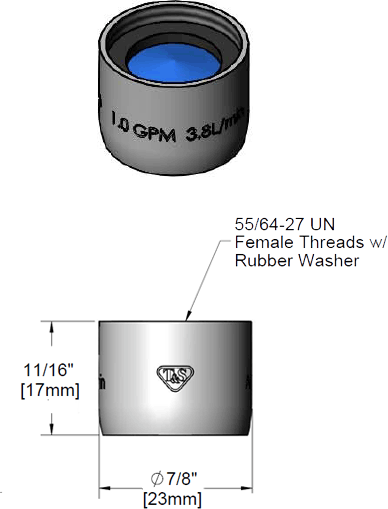 T&S Brass (B-0199-01-F10) 1.0 GPM Aerator, 55/64-27UN Female Threads additional product graphic
