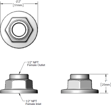 T&S Brass (B-0445) Inlet Extension Flange, 1/2in NPT Female (Inlet & Outlet) additional product graphic