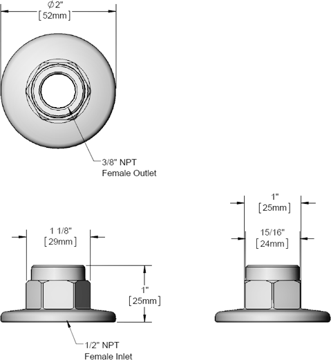 T&S Brass (B-0481) Wall Flange, 1/2in NPT Inlet, 3/8in NPT Outlet additional product graphic