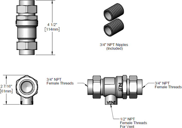 T&S Brass (B-0962) Backflow Preventer, 3/4in NPT, Designed for Continuous Pressure, Atmospheric Vent additional product graphic