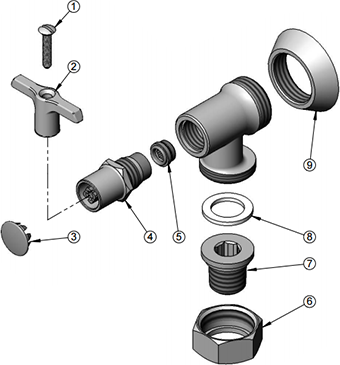 T&S Brass (B-1350) Loose Key Angle Stop, 1/2in NPT Female Inlet, 1/2in NPT Male Union Coupling Outlet additional product graphic