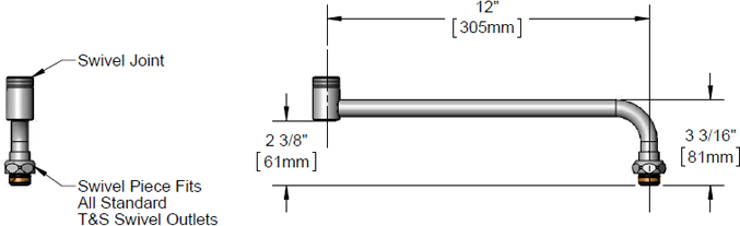 T&S Brass (B-1912-09) 12in Back Section Of Double-Joint Nozzle additional product graphic