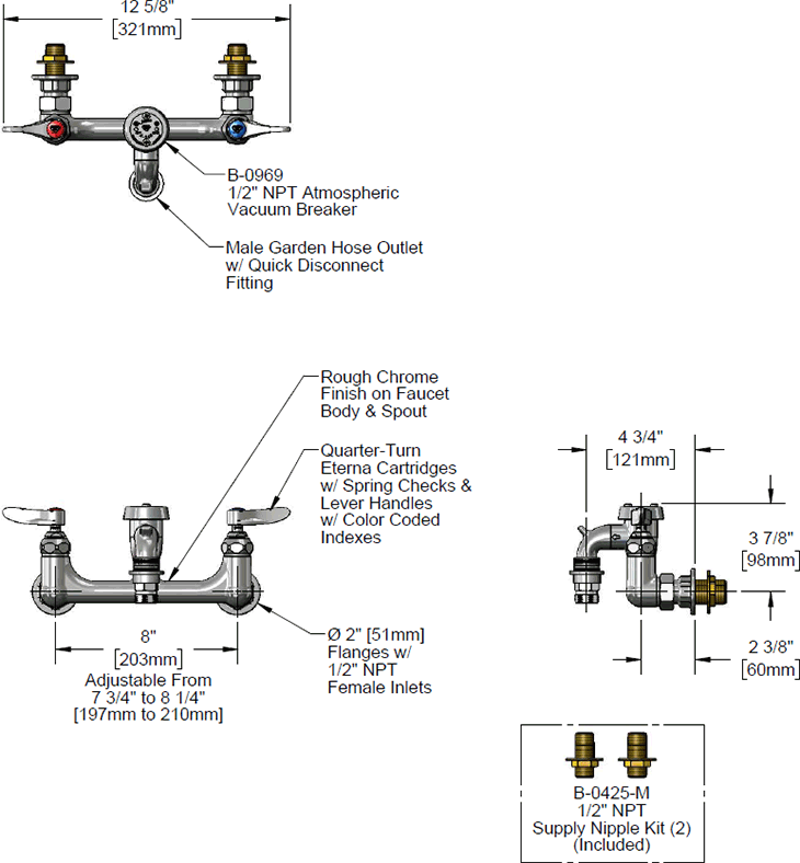 T&S Brass (B-2271) Service Sink Faucet, Vacuum Breaker, Rough Chrome, Quick Disconnect Outlet additional product graphic